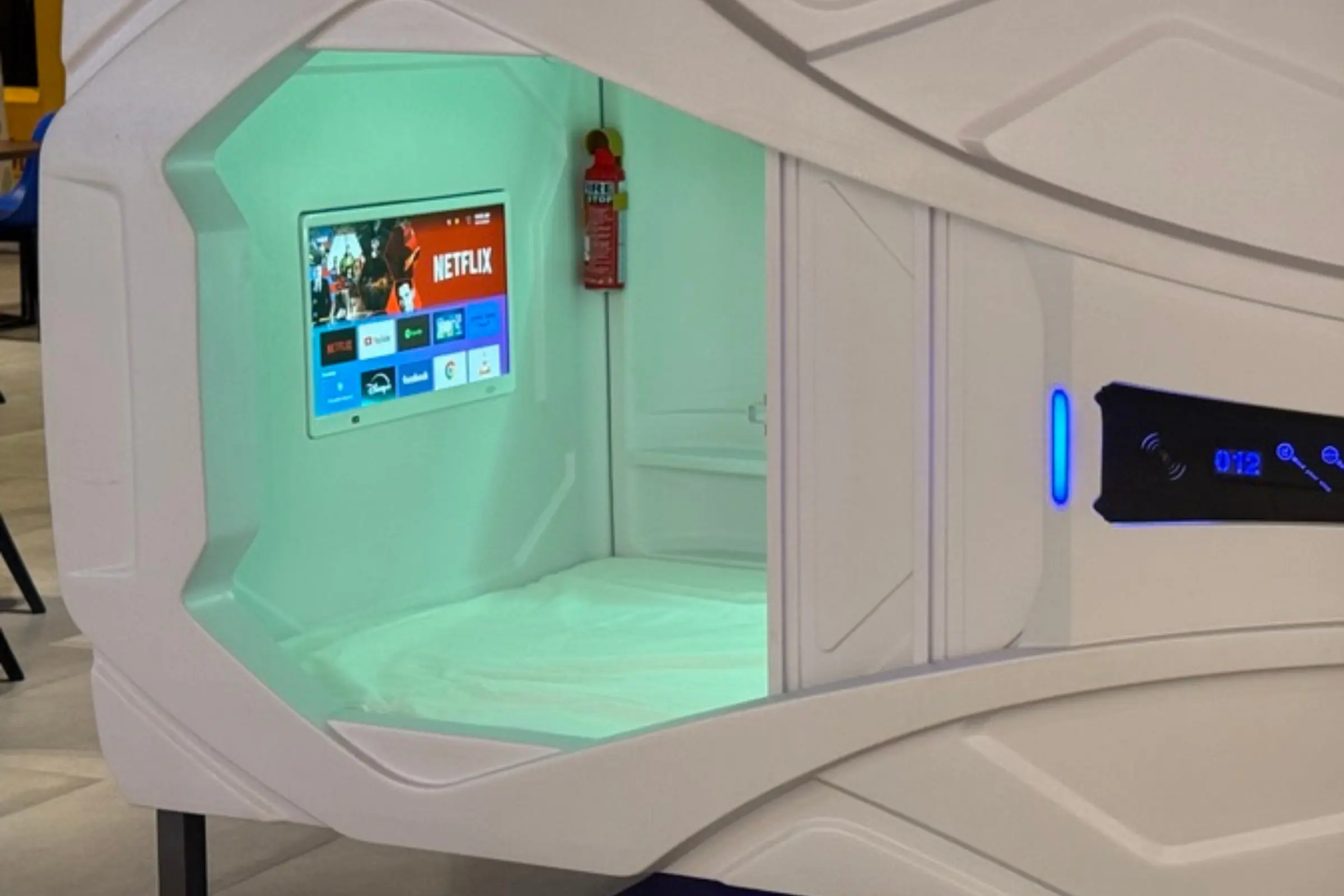 Private sleep pod interior at Nap Junction near Pune Airport